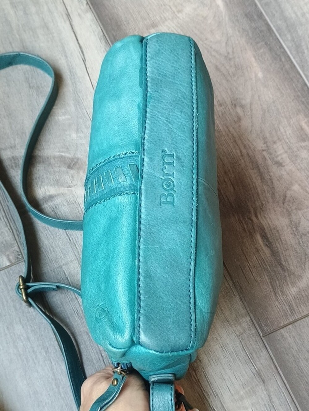 Born Teal Crossbody Leather Bag with Dual Zips - Picture 7 of 14